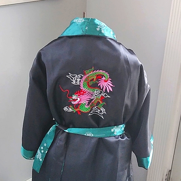 VTG EMBROIDERED DRAGON REVERSIBLE KIMONO ROBE XL - Picture 1 of 10